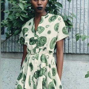 Zara Green and Cream Button-Up Dress
